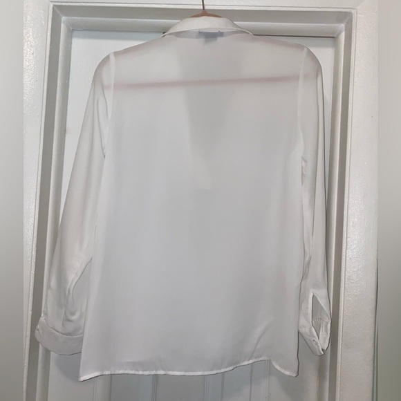 White Collared Tunic, Pullover Blouse With Roll Tab Sleeves, Size S - Picture 5 of 9